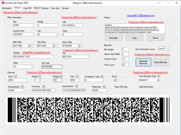 dl barcode generator